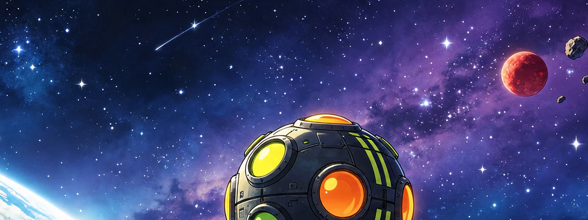 A mysterious cosmic sphere orbiting above a planet